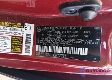 2021 Toyota Sienna Xle from USA, damaged, VIN 5TDYRKEC7MS053109